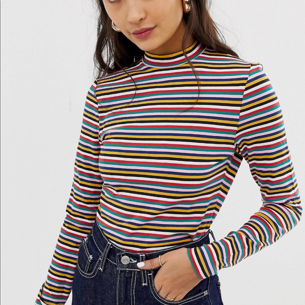Mock neck striped long sleeve